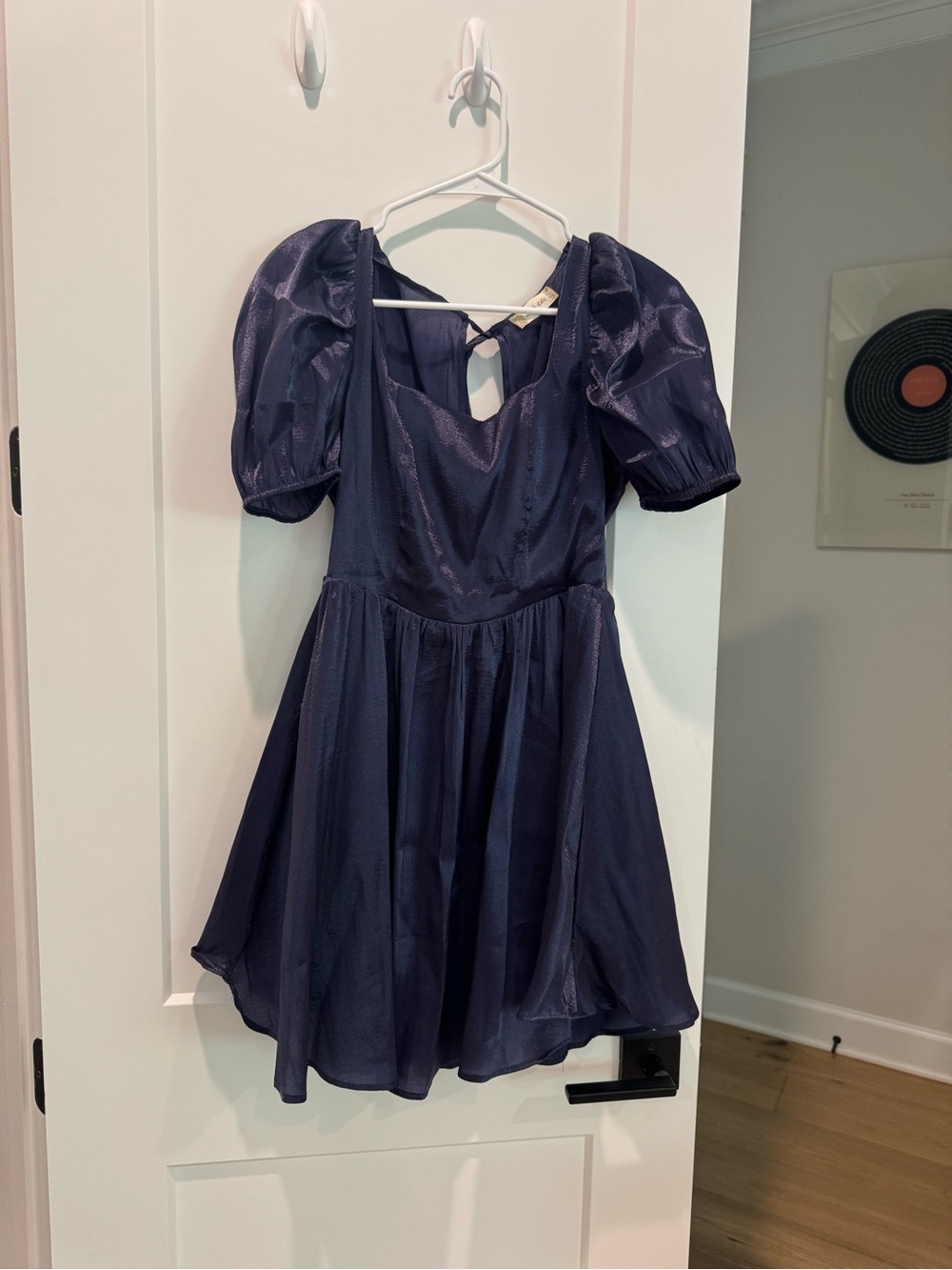 Altar'd State Navy Puff-Sleeve Mini Dress
